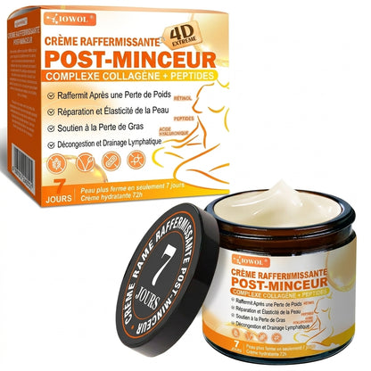 Boutique Officielle | Crème Raffermissante Post-Minceur IOWOL® aux GHK-Cu, Argireline et Matrixyl 3000, peptides de collagène et actifs raffermissants pour cibler le relâchement cutané après une perte de poids.